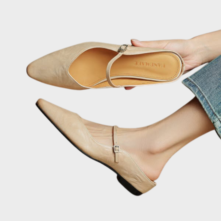Odette | Women's Leather Pointed-Toe Buckle Strap Flats