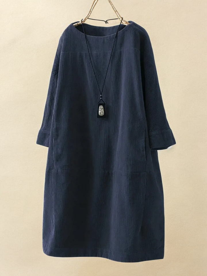Oona | Women's Corduroy Relaxed Shift Midi Dress