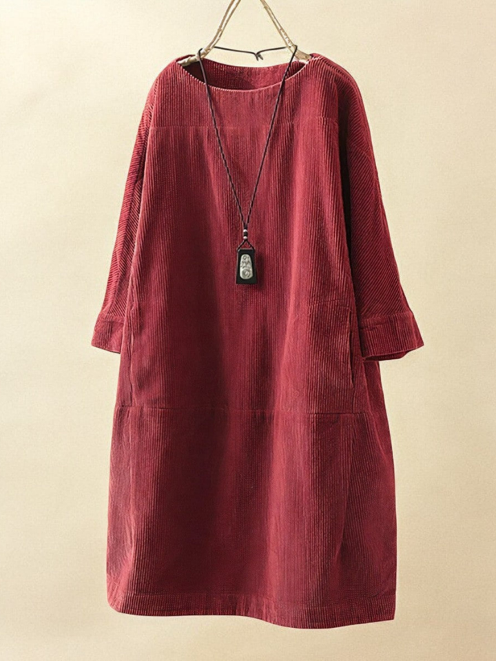 Oona | Women's Corduroy Relaxed Shift Midi Dress