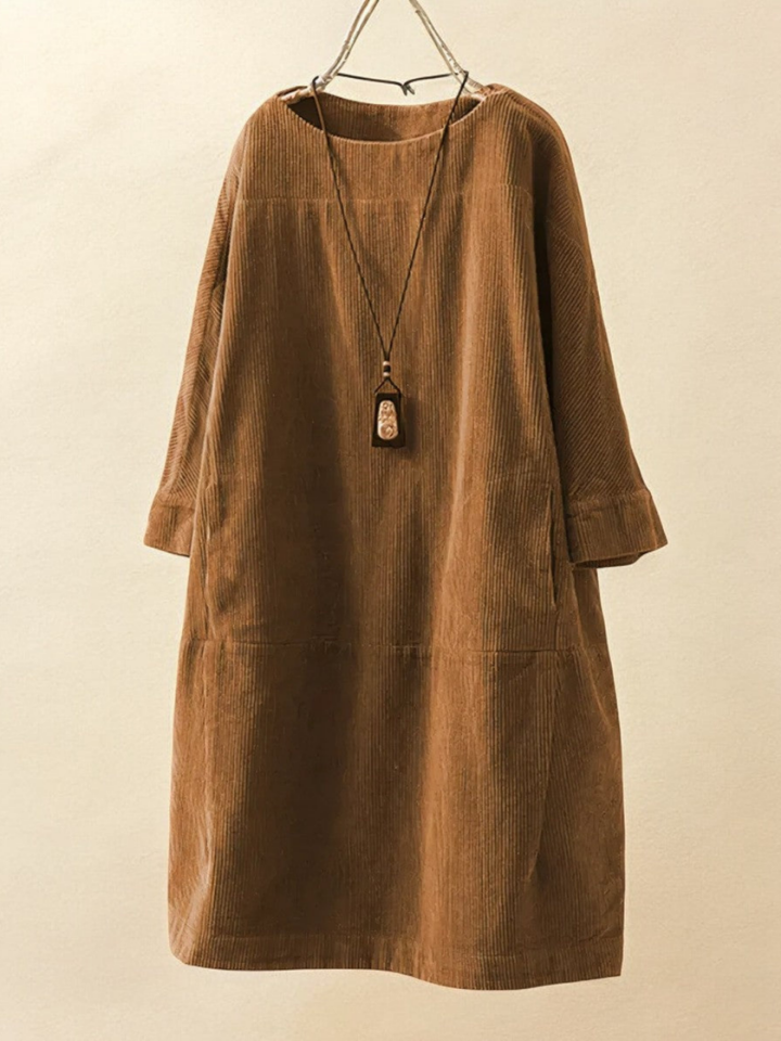 Oona | Women's Corduroy Relaxed Shift Midi Dress