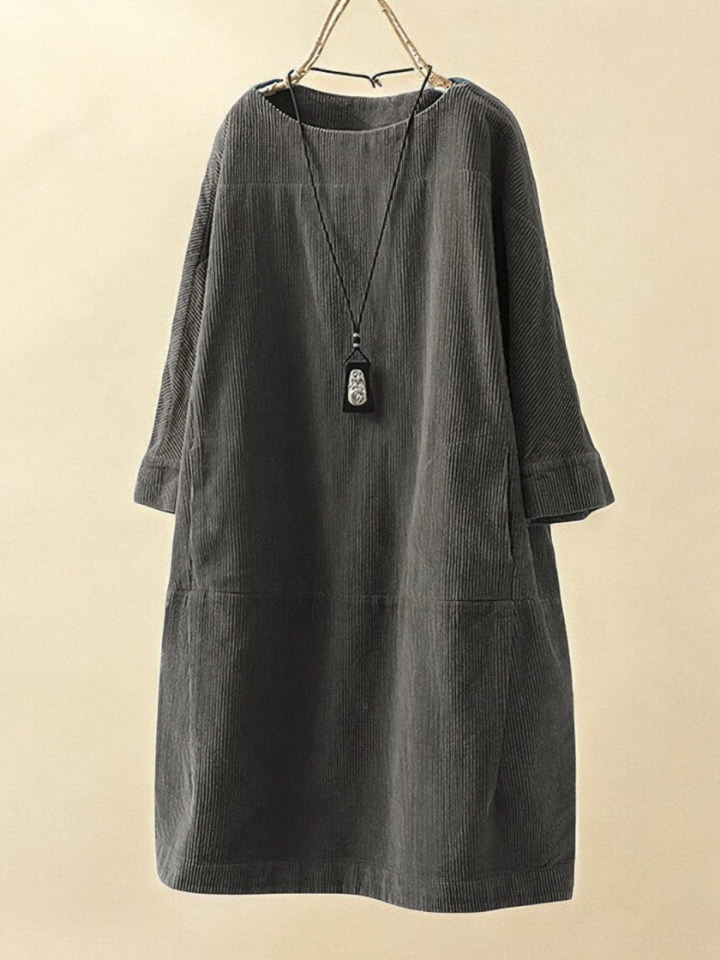 Oona | Women's Corduroy Relaxed Shift Midi Dress