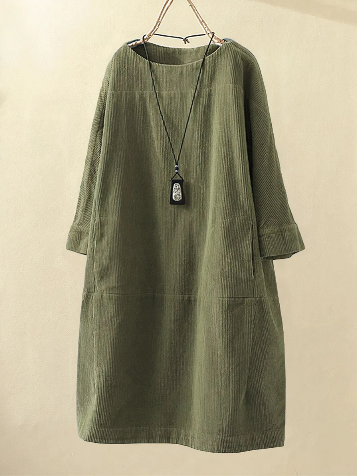 Oona | Women's Corduroy Relaxed Shift Midi Dress