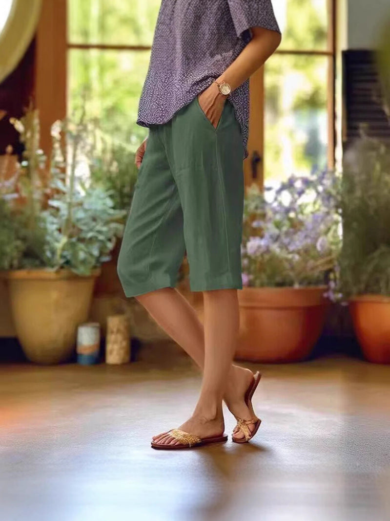 Orla | Women's Linen Wide-Leg Cropped Culotte Shorts