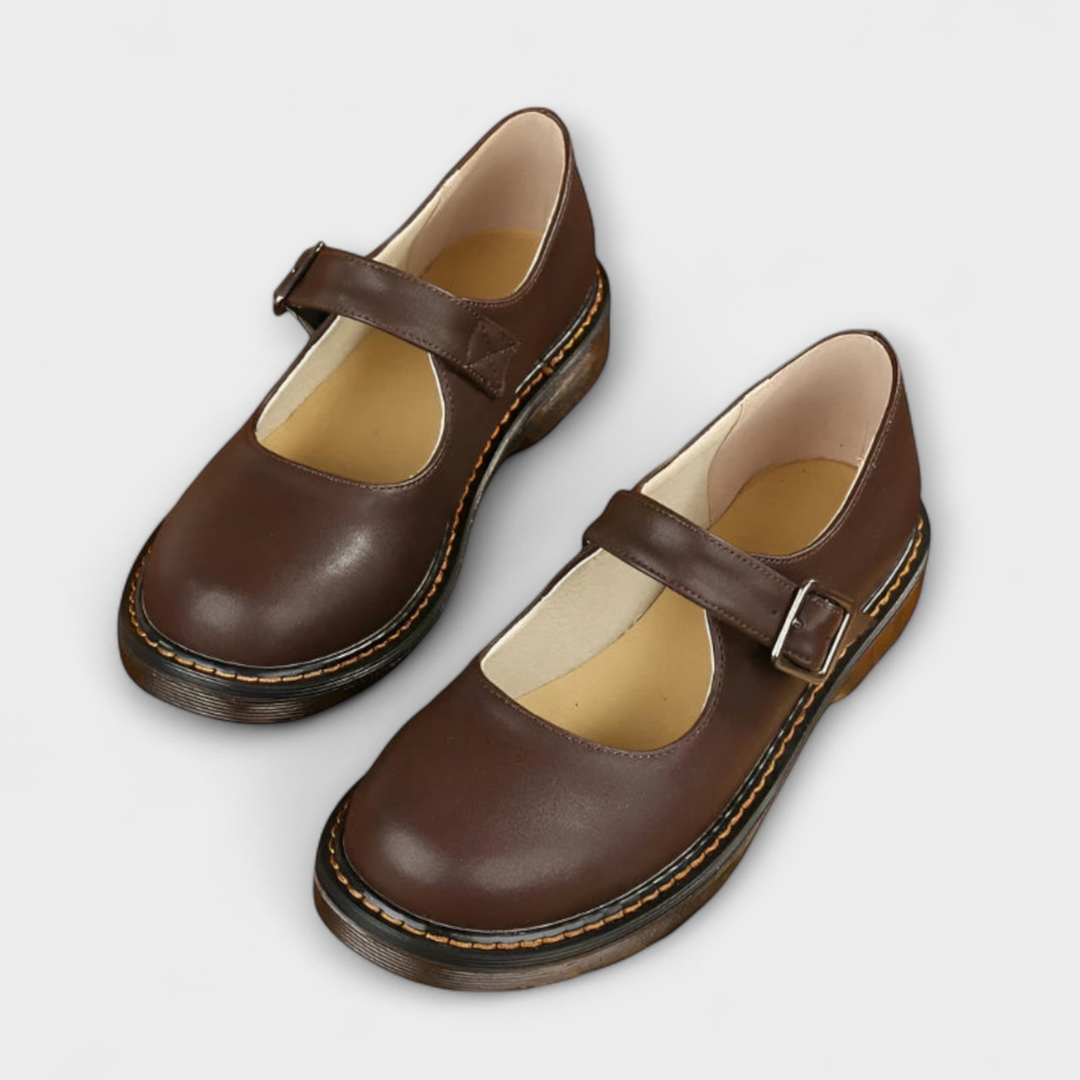 Ottie | Women's Leather Buckle Strap Mary Jane Flat Shoes