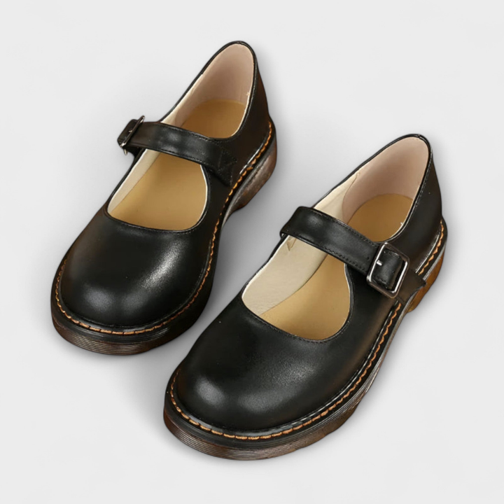Ottie | Women's Leather Buckle Strap Mary Jane Flat Shoes