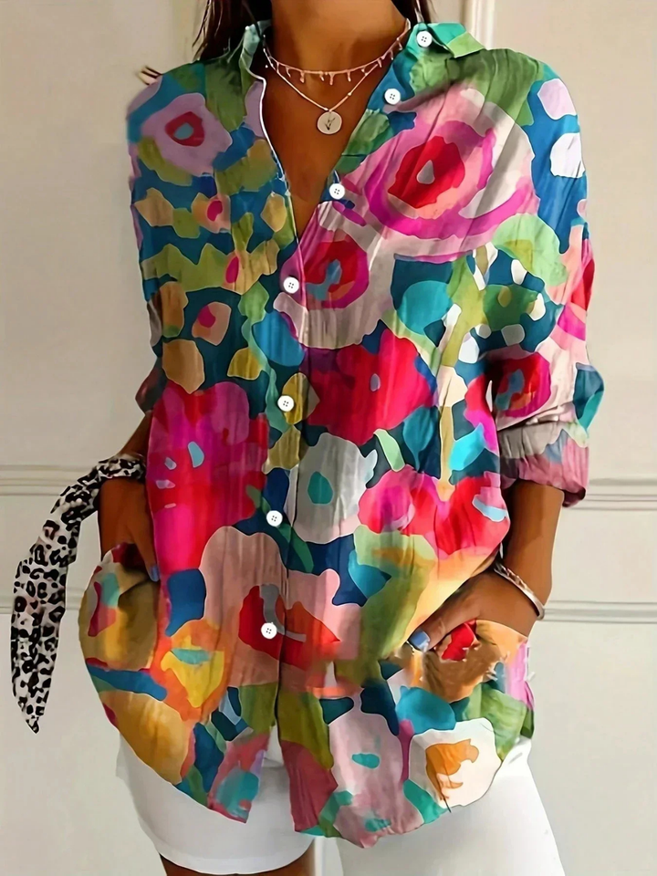 Ottilie | Women's Cotton Abstract Print Button-Down Shirt