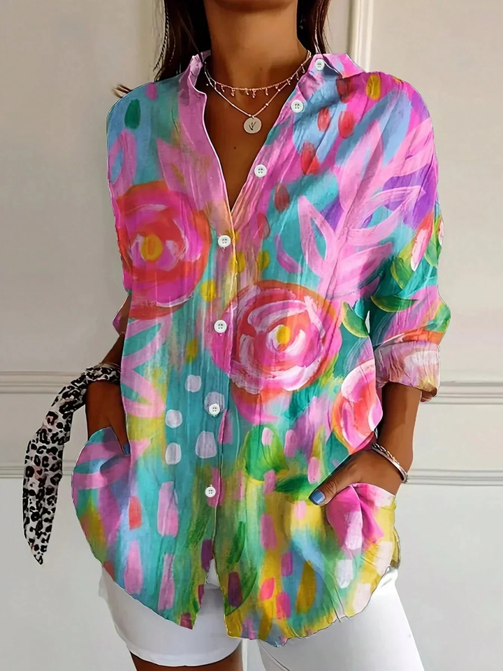 Ottilie | Women's Cotton Abstract Print Button-Down Shirt