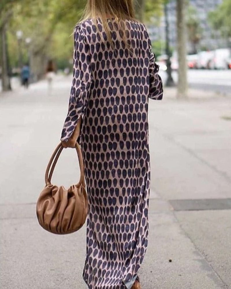 Ottilie | Women's Cotton Geo Print Long-Sleeve V-Neck Maxi Dress