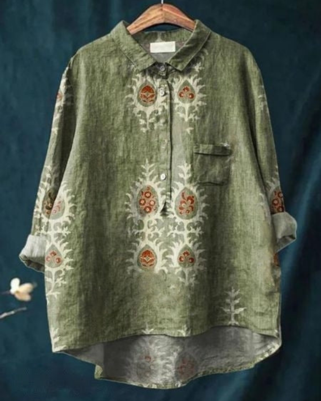 Ottilie | Women's Linen Artistic Print Oversized Button-Down Shirt