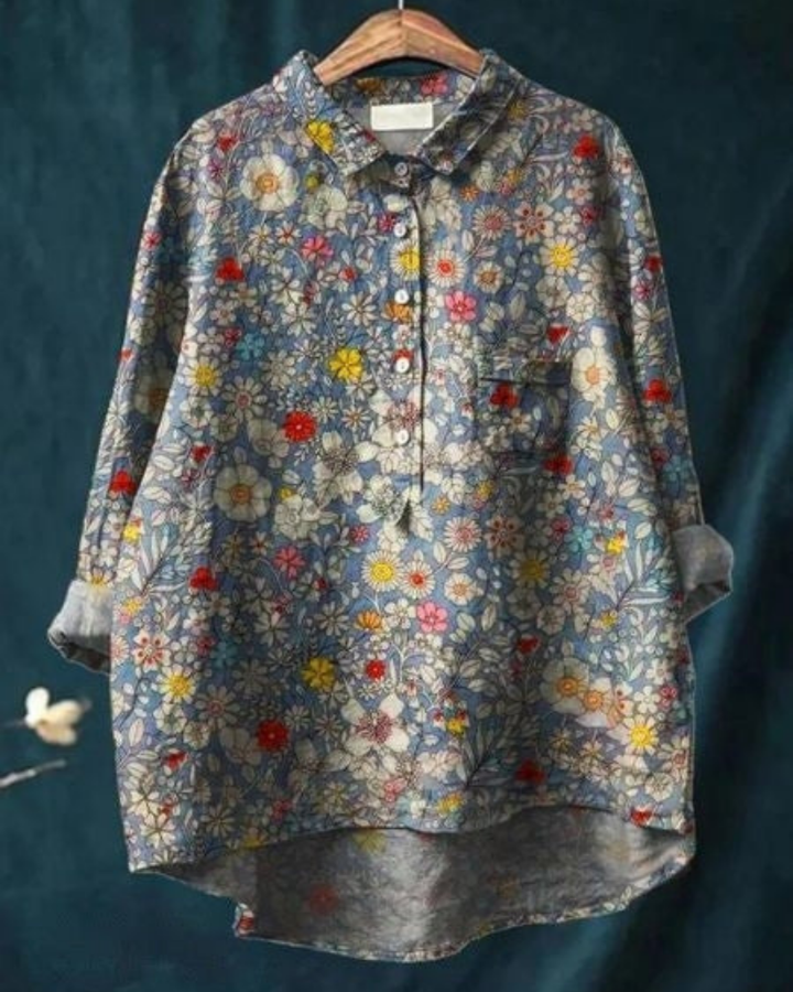 Ottilie | Women's Linen Artistic Print Oversized Button-Down Shirt