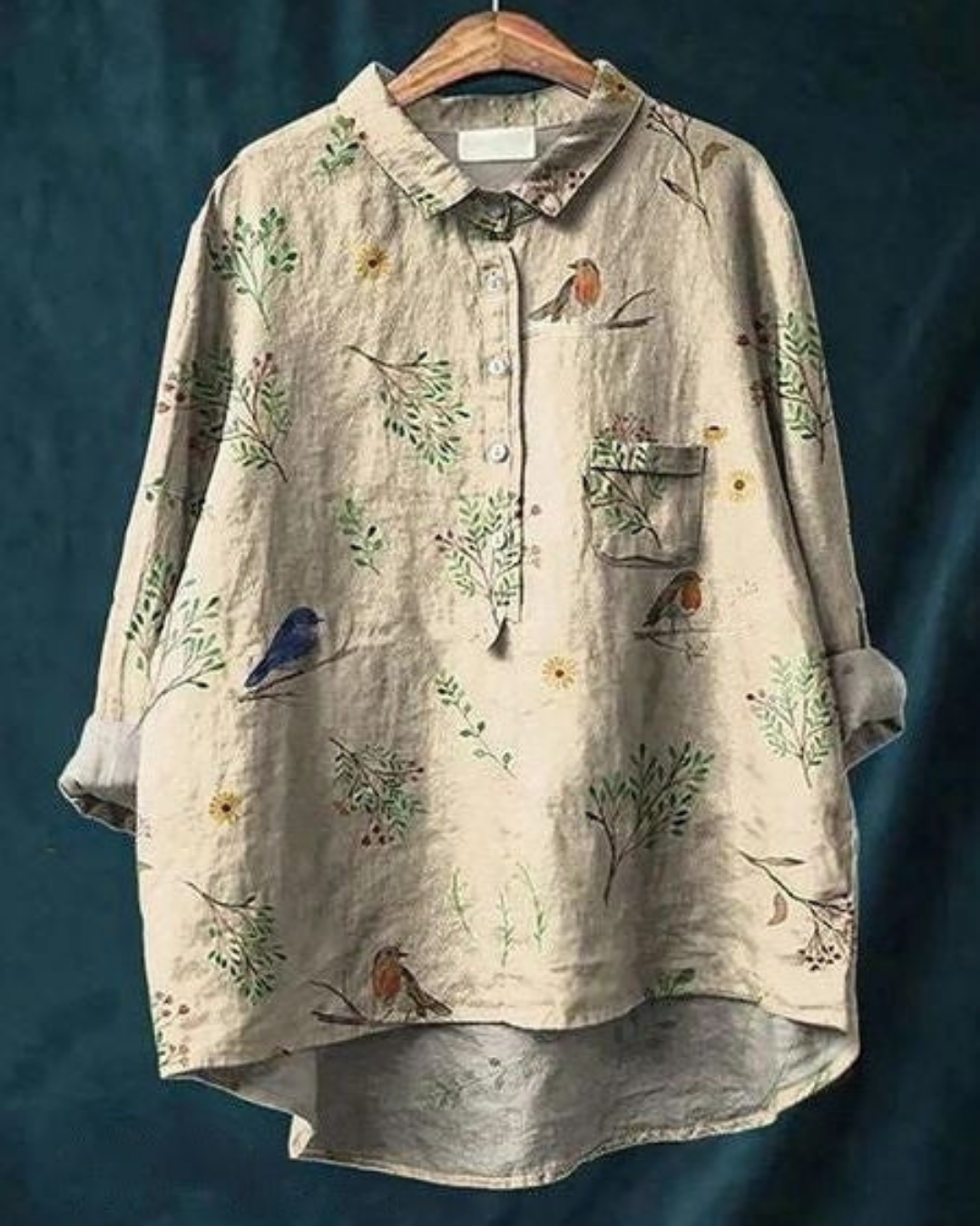 Ottilie | Women's Linen Artistic Print Oversized Button-Down Shirt