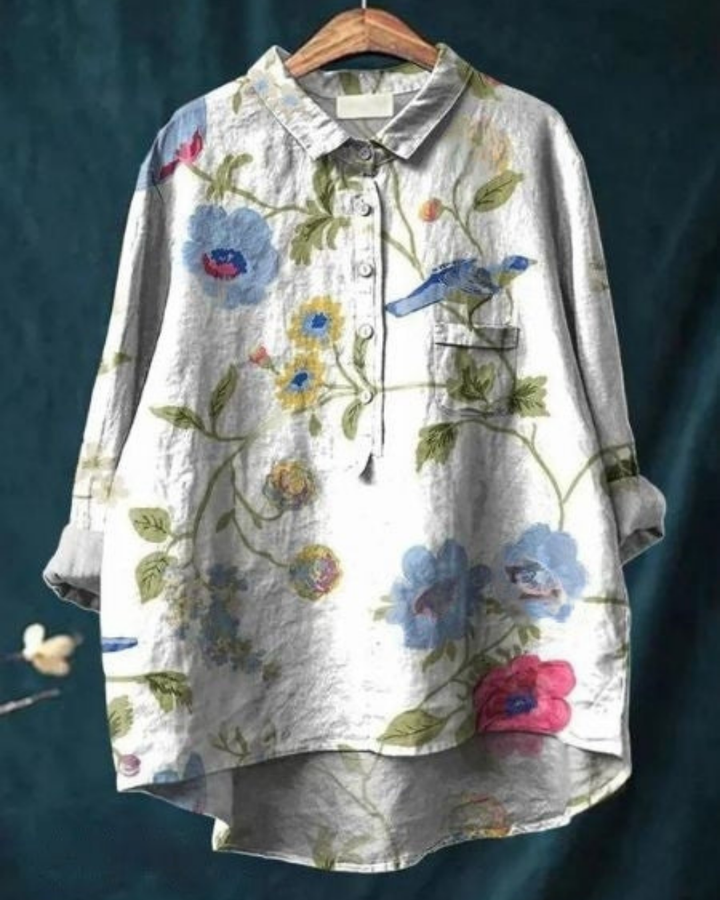 Ottilie | Women's Linen Artistic Print Oversized Button-Down Shirt
