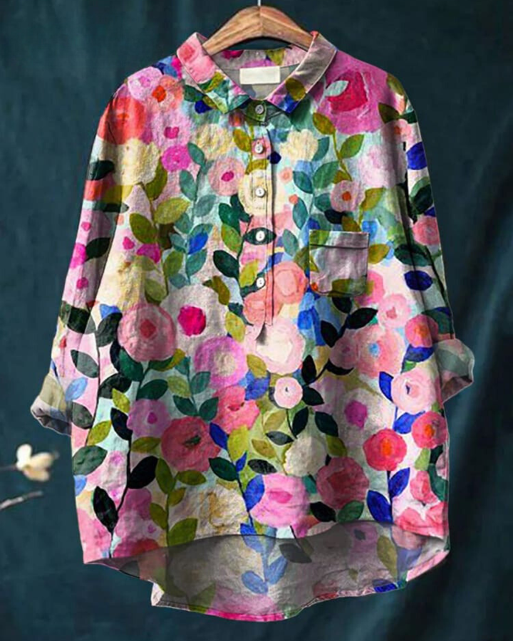 Ottilie | Women's Linen Artistic Print Oversized Button-Down Shirt
