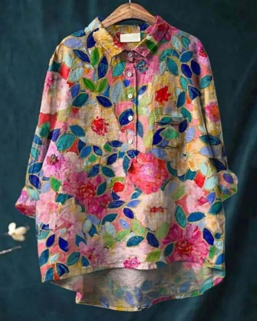 Ottilie | Women's Linen Artistic Print Oversized Button-Down Shirt