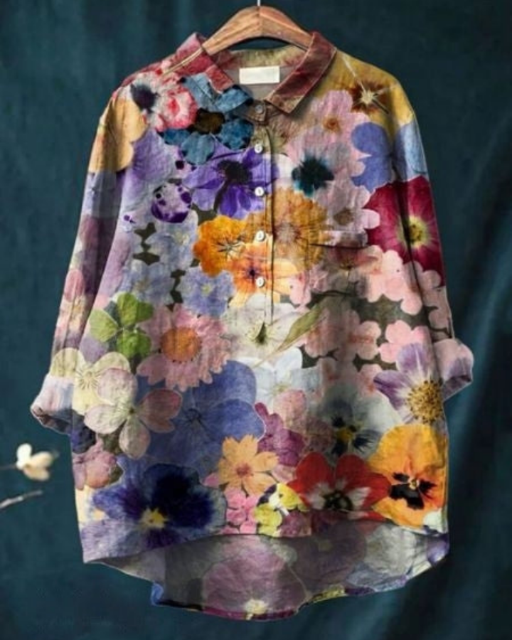 Ottilie | Women's Linen Artistic Print Oversized Button-Down Shirt