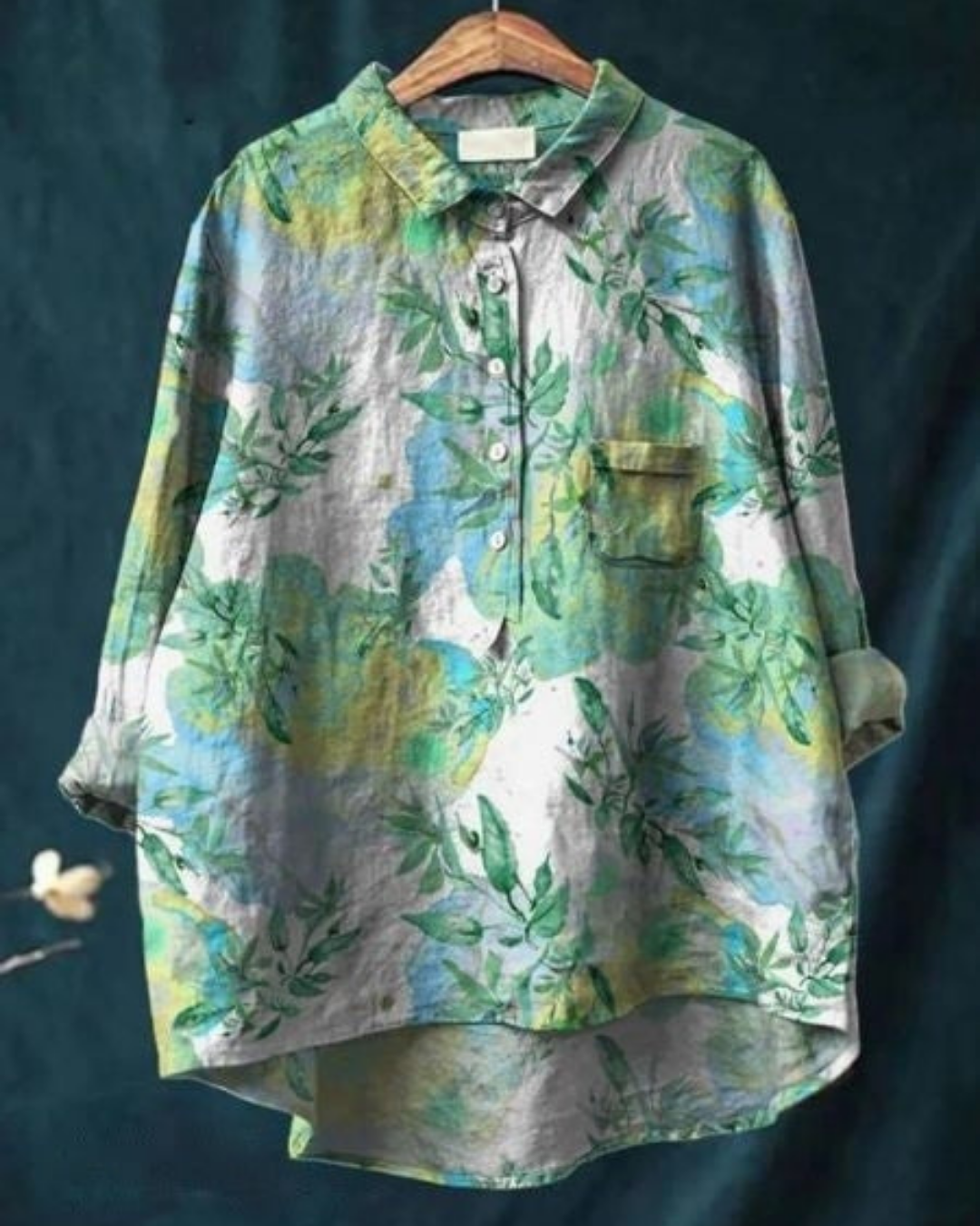 Ottilie | Women's Linen Artistic Print Oversized Button-Down Shirt