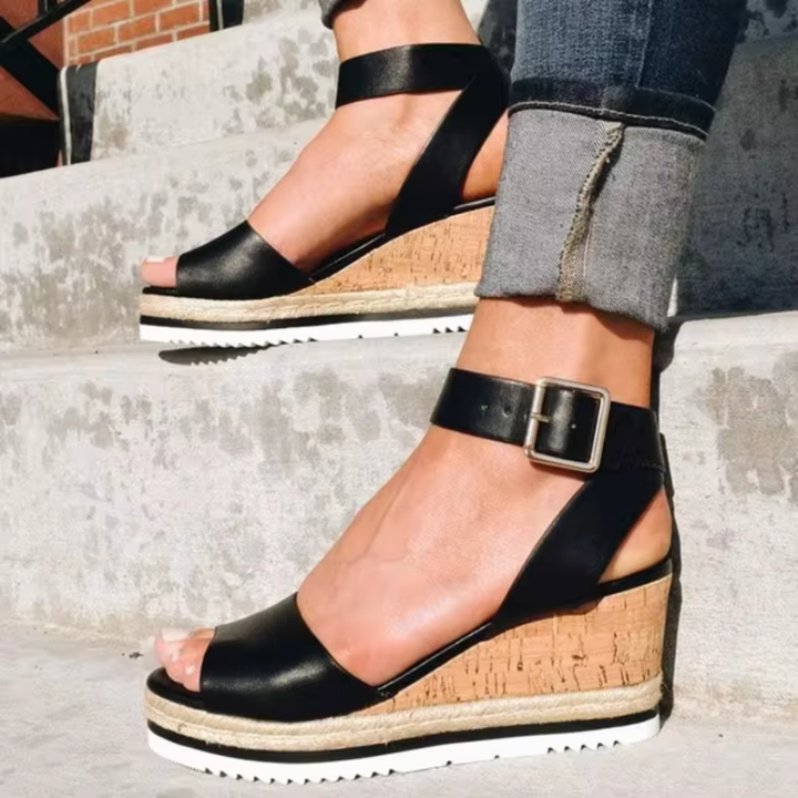 Palma | Women's Orthopedic Leather Cork Wedge Espadrille Sandals