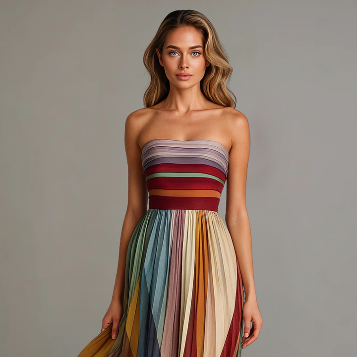 Paloma | Women's Chiffon Multicolour Stripe Strapless Maxi Dress