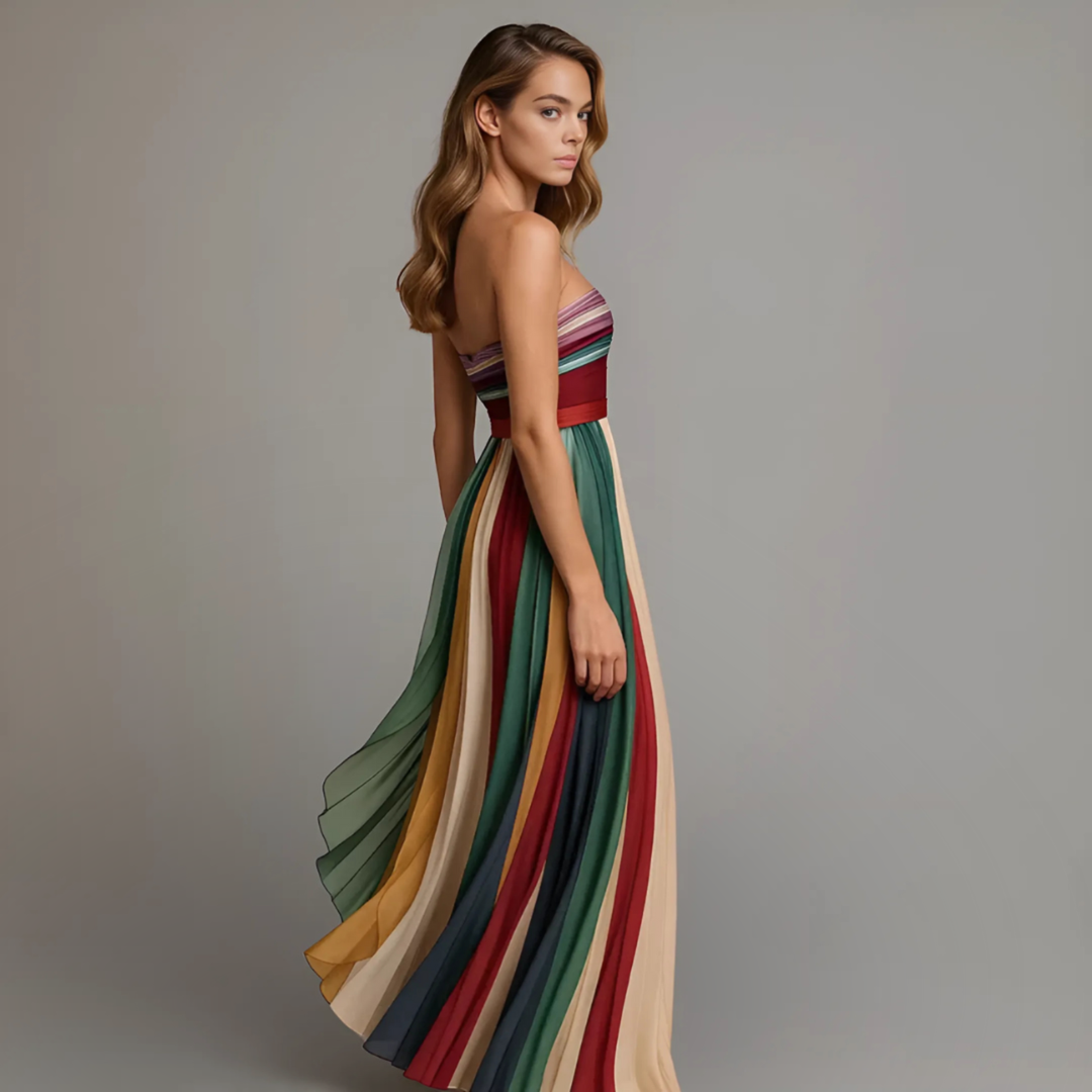 Paloma | Women's Chiffon Multicolour Stripe Strapless Maxi Dress
