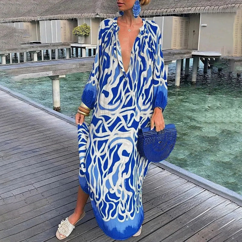 Paloma | Women's Cotton V-Neck Balloon-Sleeve Oversized Kaftan Dress