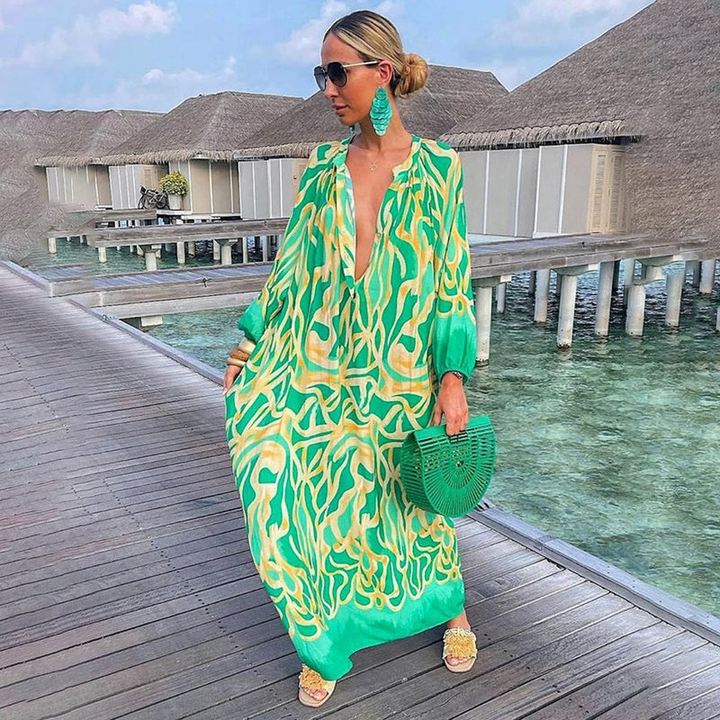 Paloma | Women's Cotton V-Neck Balloon-Sleeve Oversized Kaftan Dress