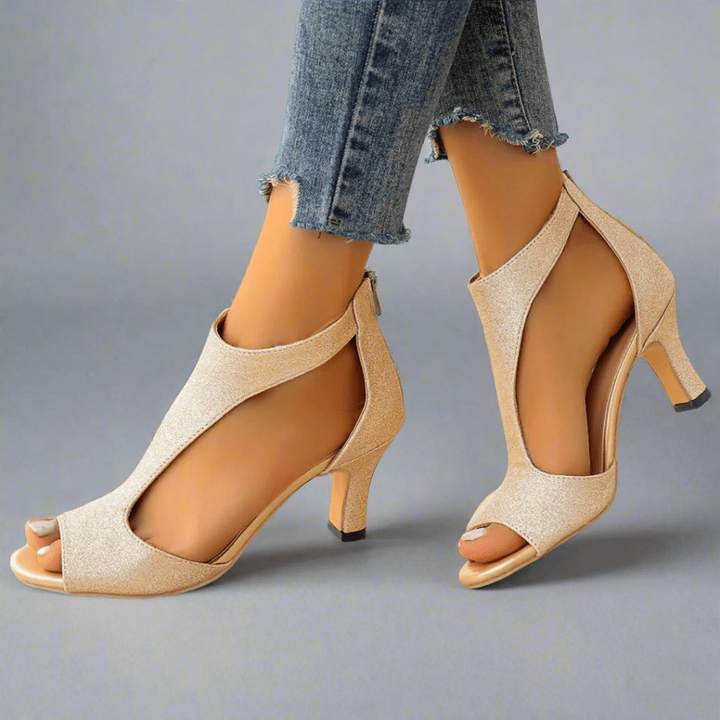 Paloma | Women's Leather Peep-Toe Ankle Strap Kitten Heel Sandals