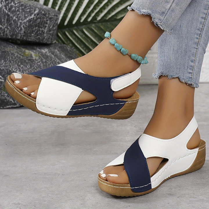 Paxton | Women's Leather Colourblock Cross-Strap Wedge Sandals