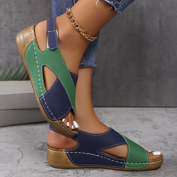 Paxton | Women's Leather Colourblock Cross-Strap Wedge Sandals