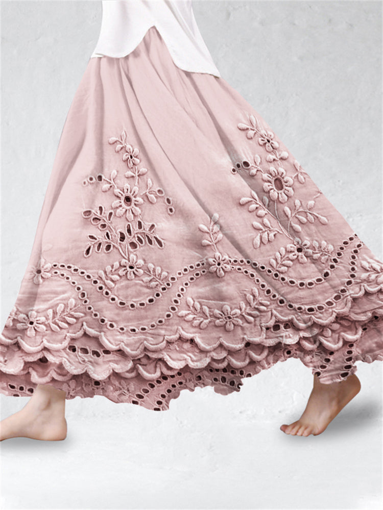 Persephone | Women's Cotton Embroidered Scalloped Maxi Skirt