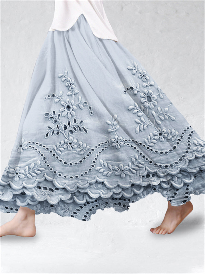 Persephone | Women's Cotton Embroidered Scalloped Maxi Skirt