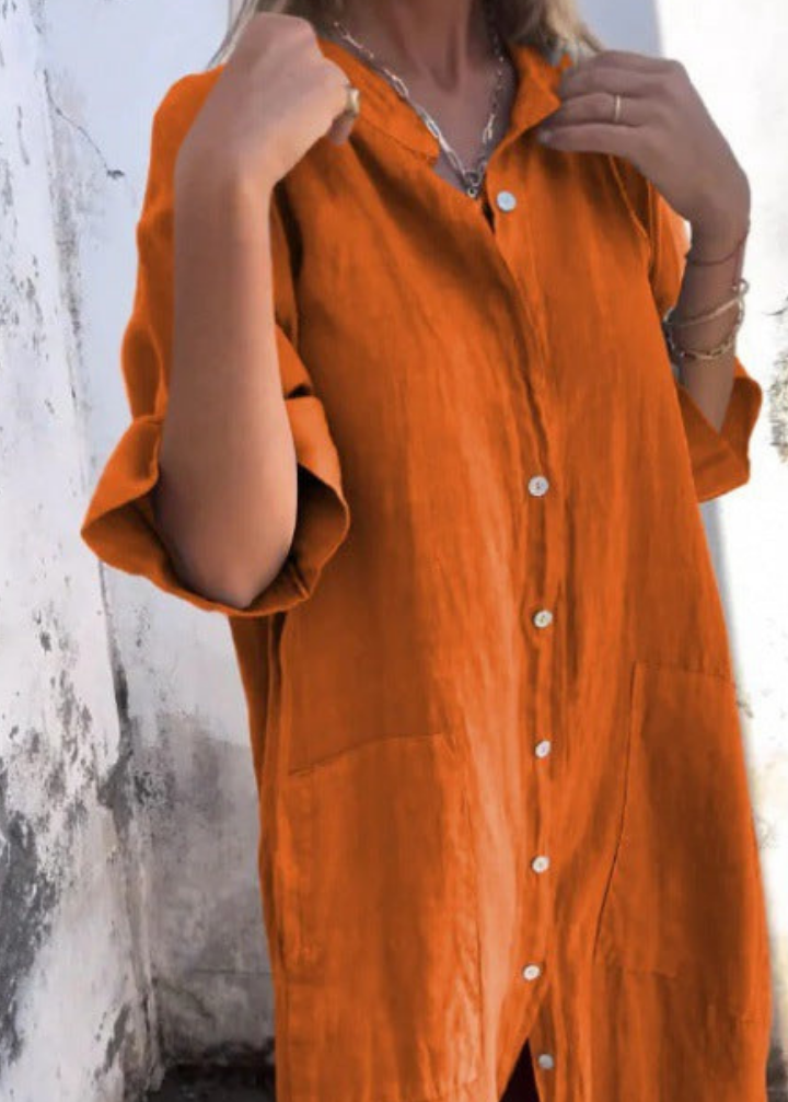 Petra | Women's Linen Button-Down Oversized Shirt Midi Dress