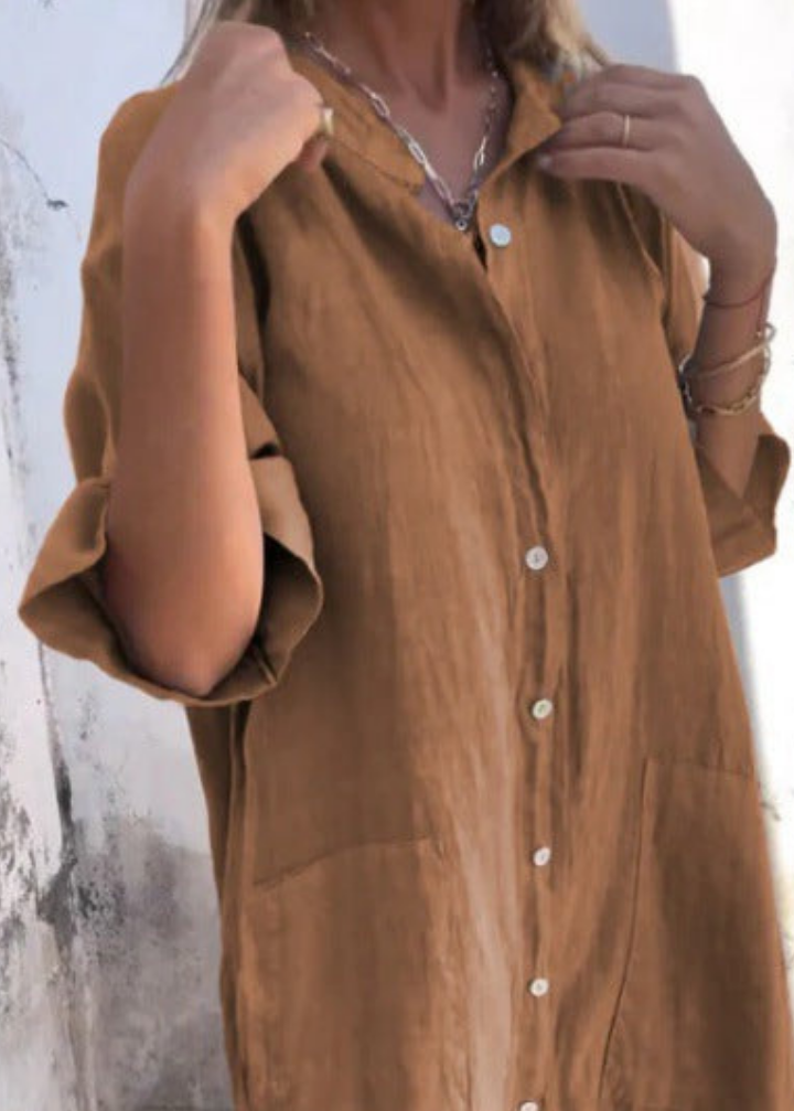 Petra | Women's Linen Button-Down Oversized Shirt Midi Dress