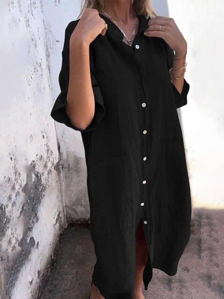 Petra | Women's Linen Button-Down Oversized Shirt Midi Dress