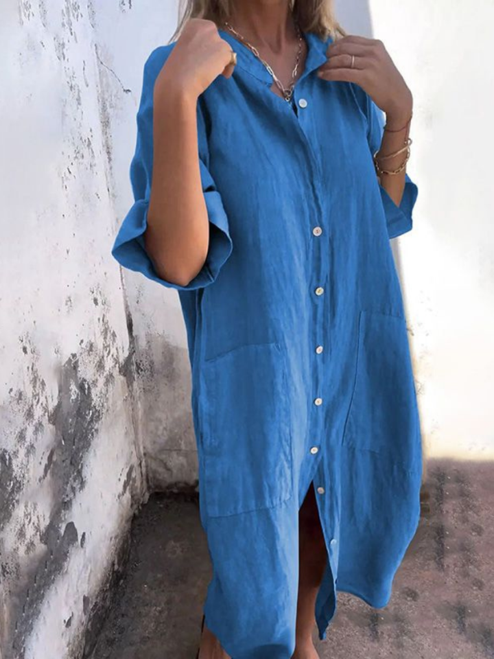 Petra | Women's Linen Button-Down Oversized Shirt Midi Dress