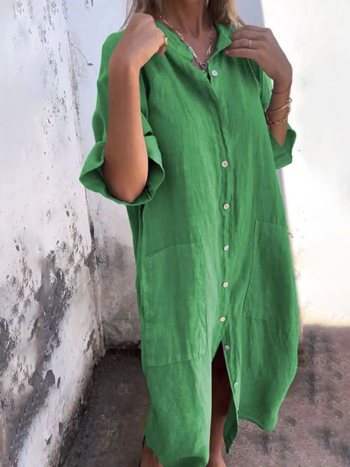 Petra | Women's Linen Button-Down Oversized Shirt Midi Dress