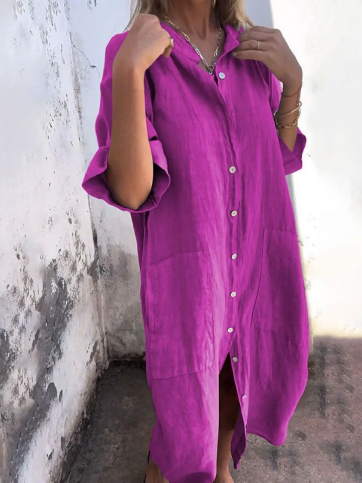 Petra | Women's Linen Button-Down Oversized Shirt Midi Dress