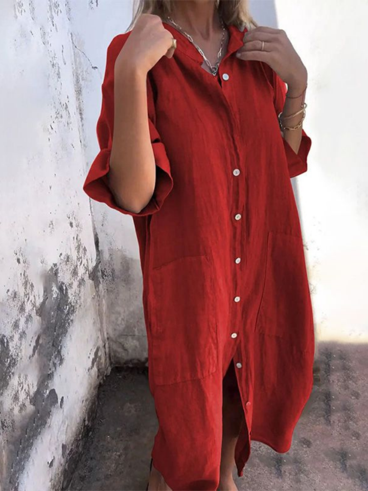 Petra | Women's Linen Button-Down Oversized Shirt Midi Dress