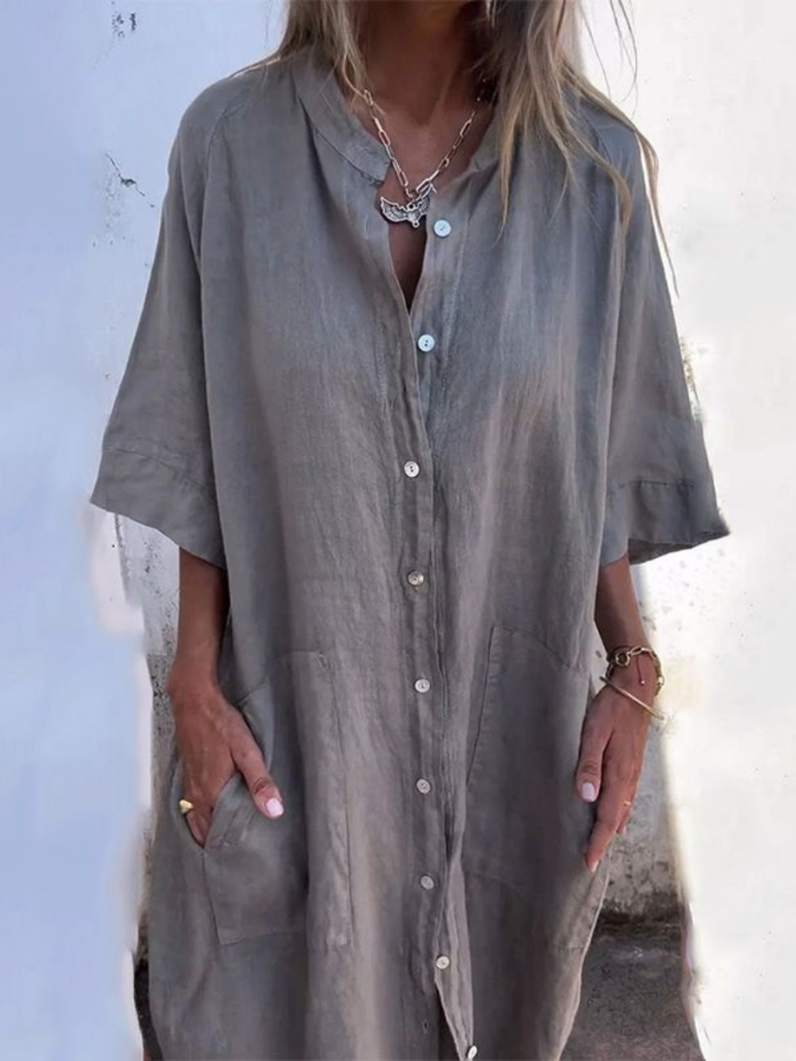 Petra | Women's Linen Button-Down Oversized Shirt Midi Dress