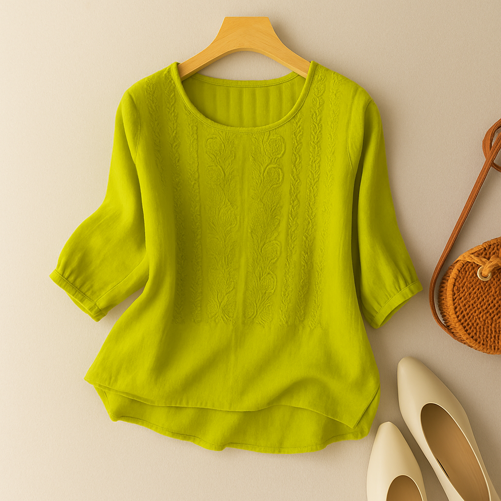 Petra | Women's Linen Textured Batwing 3/4 Sleeve Relaxed Top