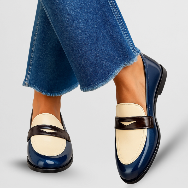 Philippa | Women's Leather Colour-Block Penny Loafers