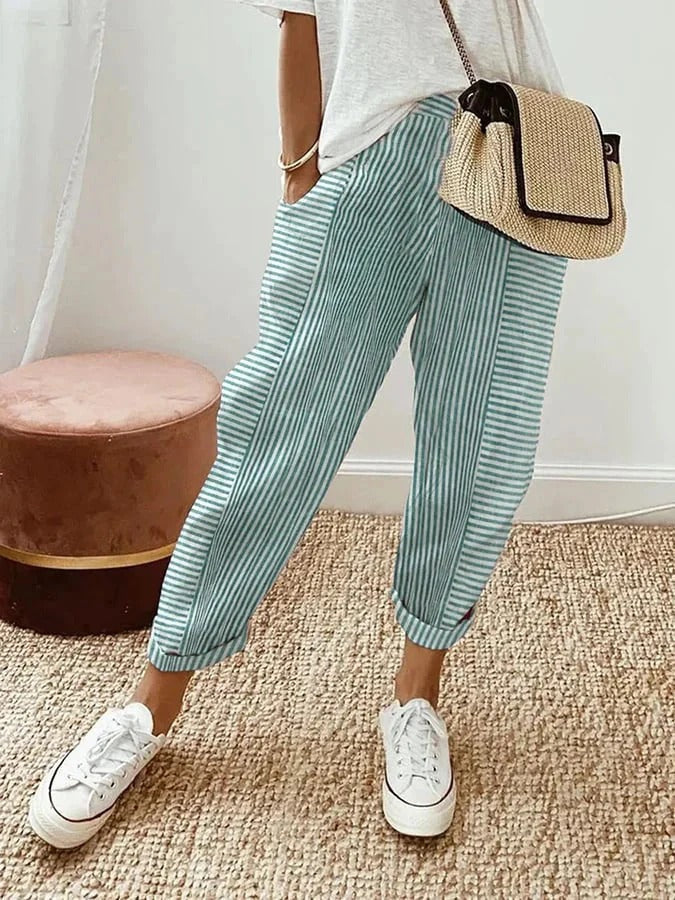 Pippa | Women's Cotton Striped Elasticated Tapered Casual Trousers