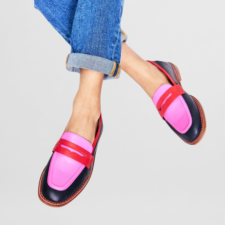 Pippa | Women's Leather Colourblock Penny Loafer Flat Shoes