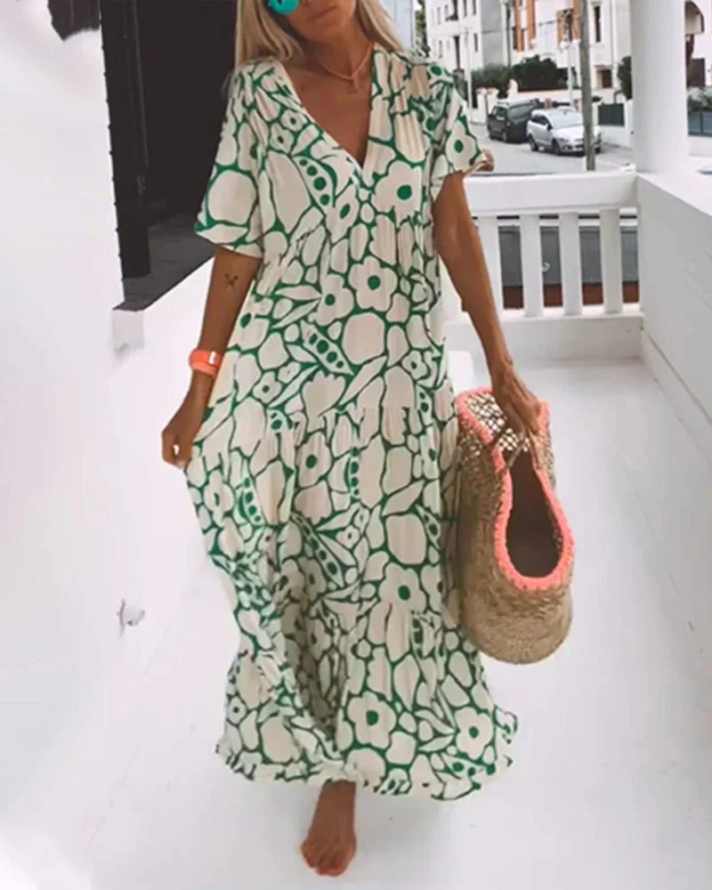 Poppy | Women's Cotton Short-Sleeve V-Neck Maxi Dress