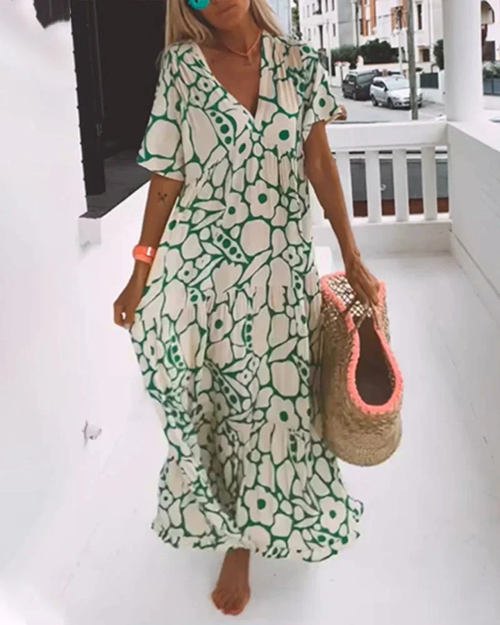 Poppy | Women's Cotton Short-Sleeve V-Neck Maxi Dress