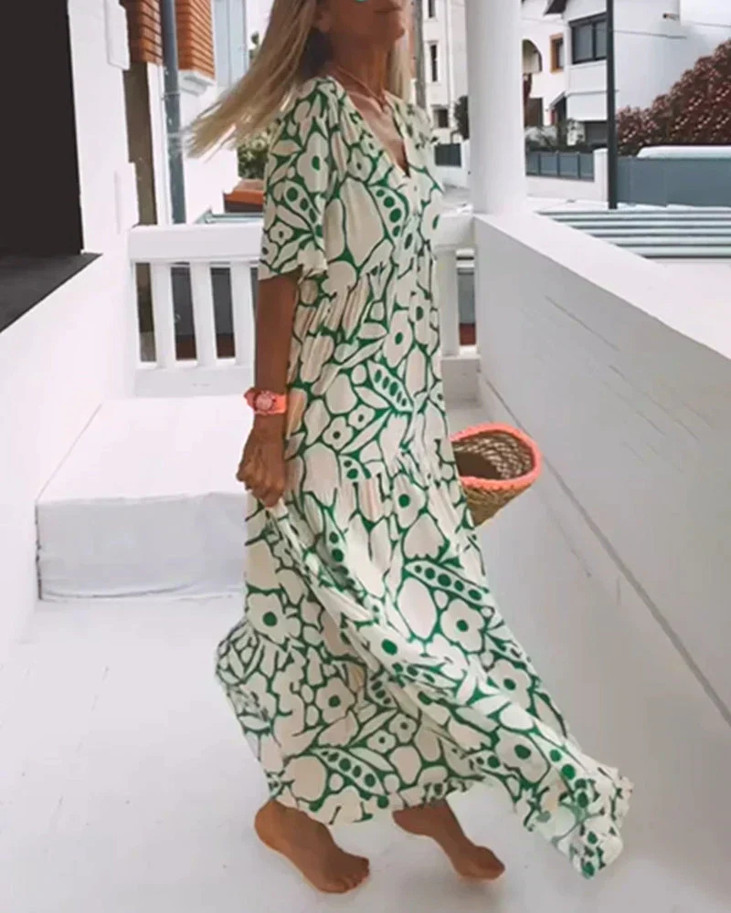Poppy | Women's Cotton Short-Sleeve V-Neck Maxi Dress