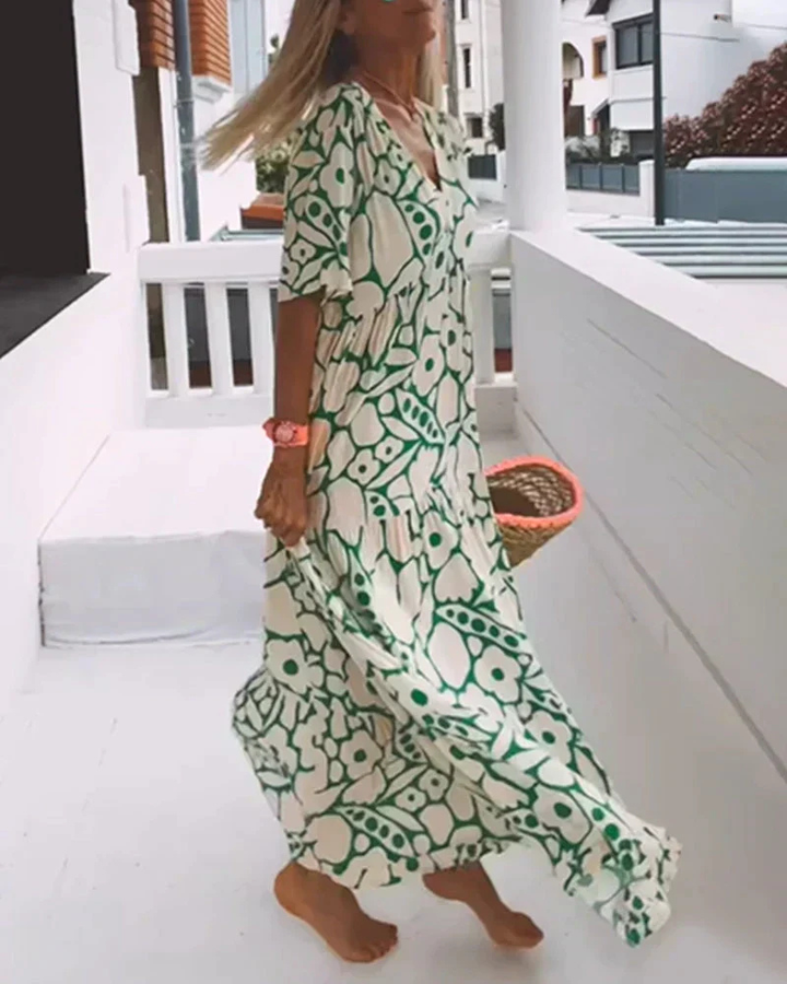 Poppy | Women's Cotton Short-Sleeve V-Neck Maxi Dress