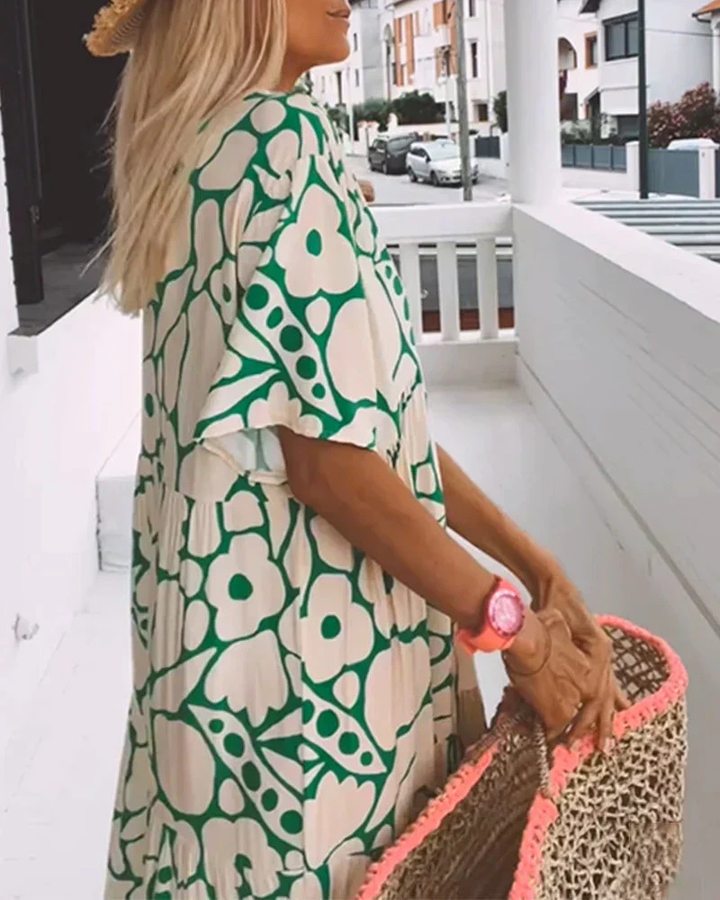 Poppy | Women's Cotton Short-Sleeve V-Neck Maxi Dress