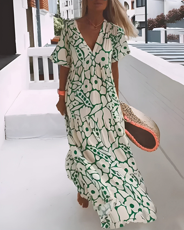 Poppy | Women's Cotton Short-Sleeve V-Neck Maxi Dress