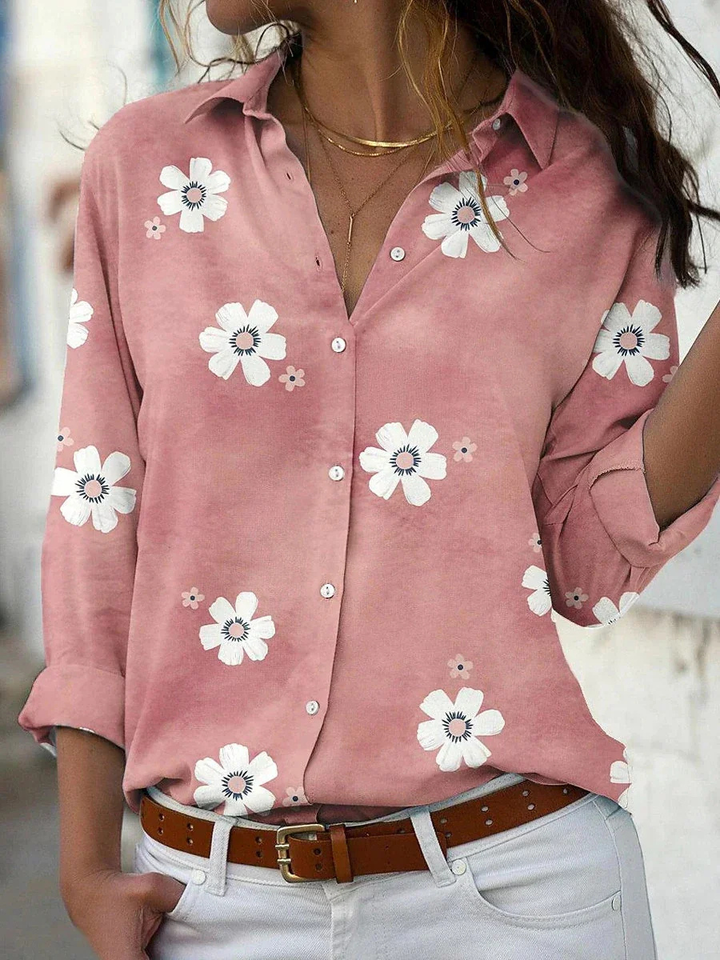 Posey | Women's Lightweight Floral Print Collared Long Sleeve Shirt