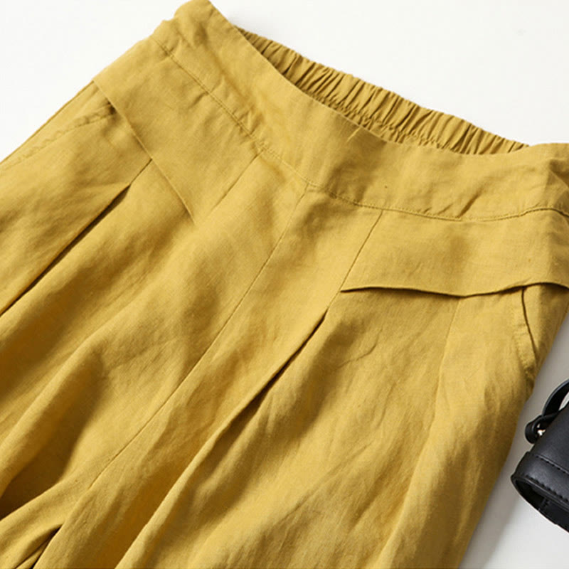 Priya | Women's Linen High-Waist Pleated Wide-Leg Trousers